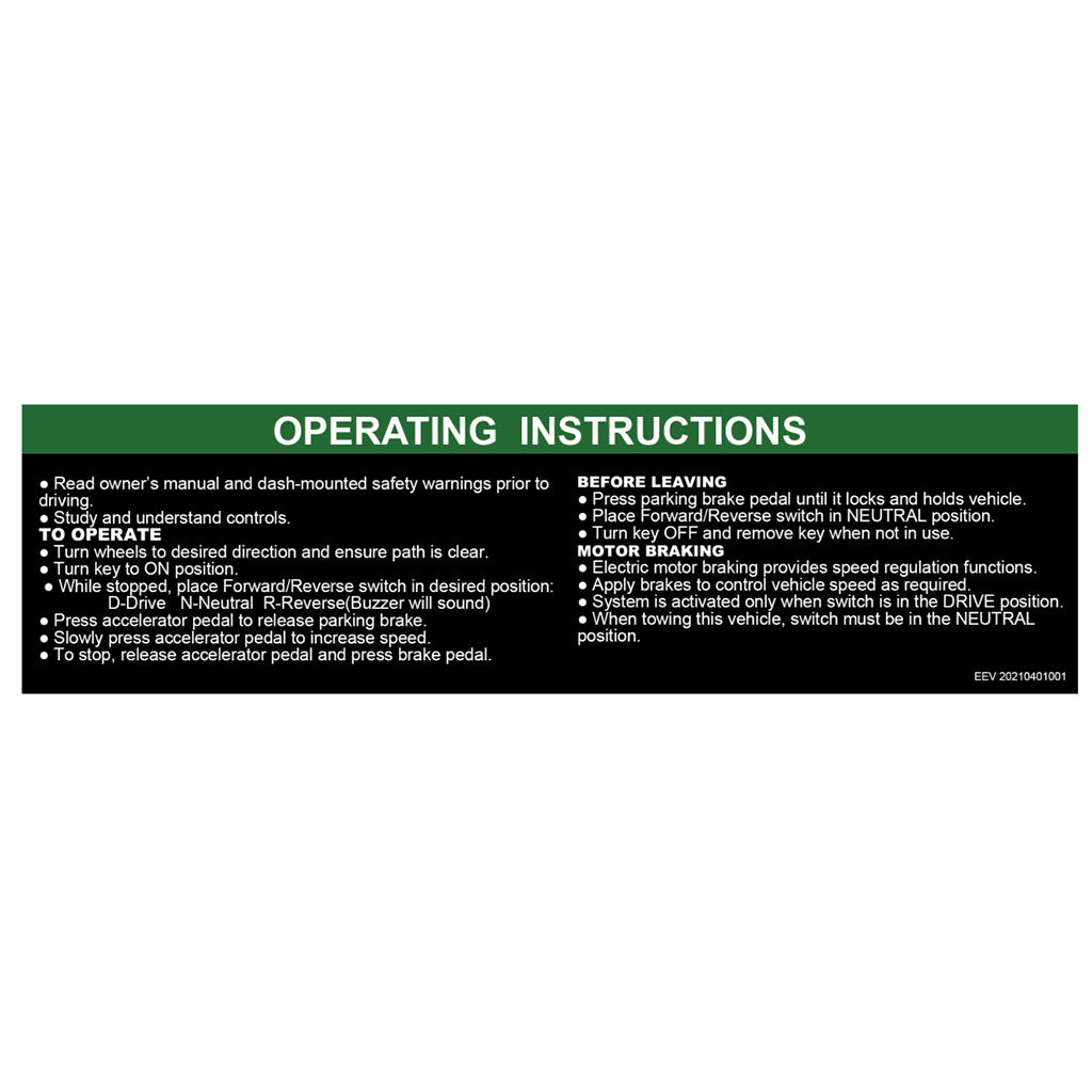 Operation Instruction Decal