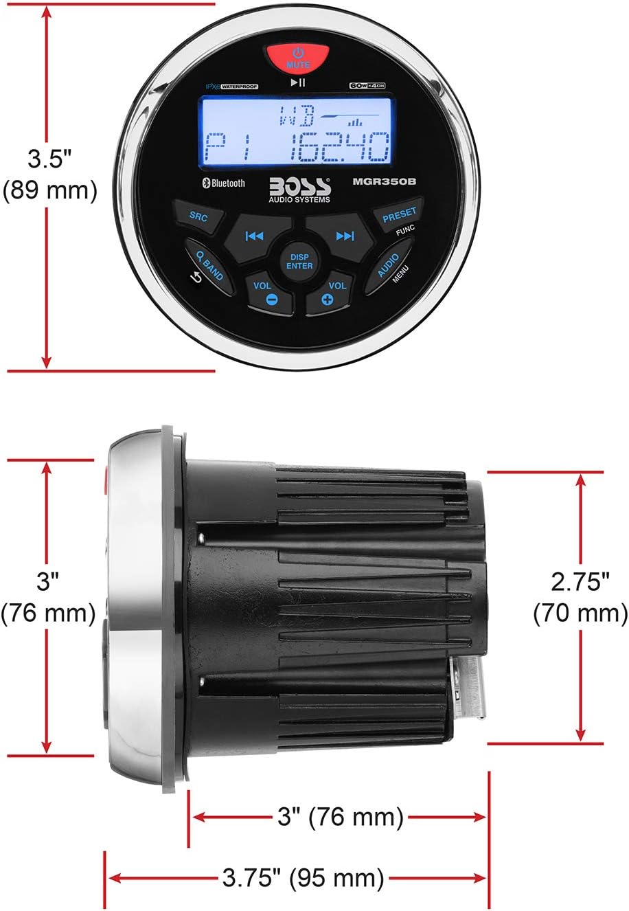 BOSS Audio Systems MGR350B Marine Gauge Bluetooth Receiver