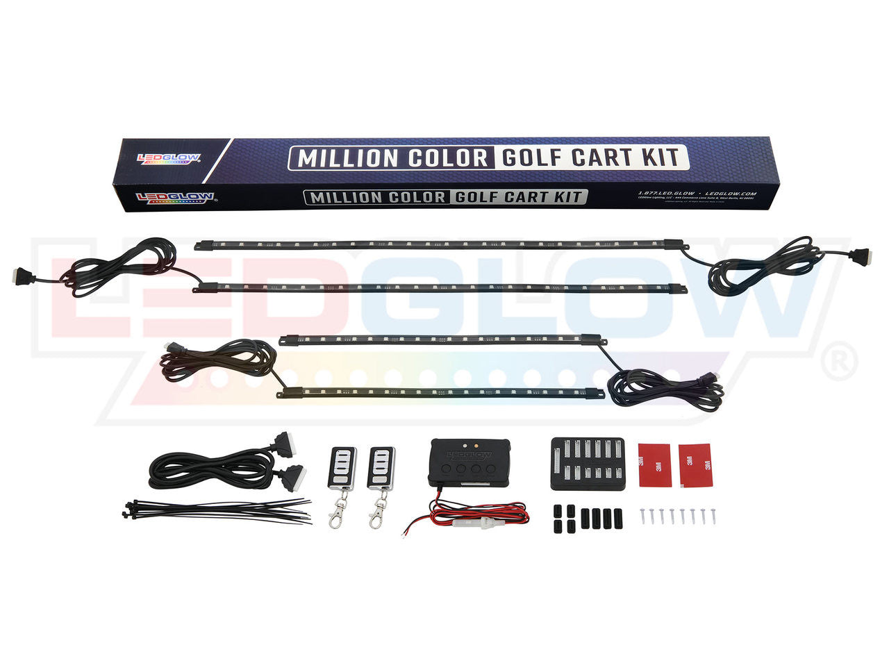 LED Glow Under Lighting Kit 4pc Million Color 12v for a 4 Seater Golf Cart